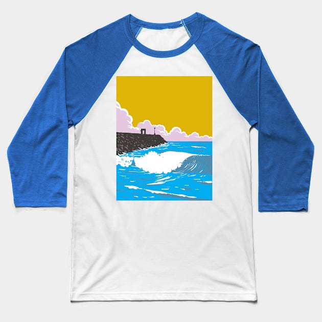 South Mission Jetty in Mission Beach San Diego California WPA Poster Art Baseball T-Shirt by retrovectors